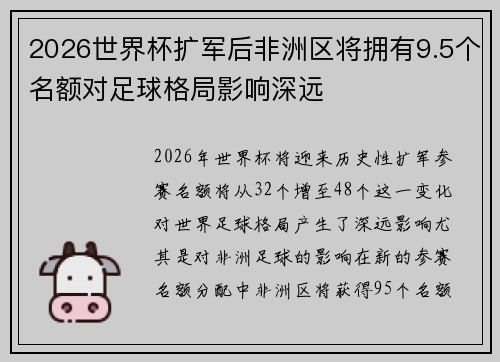 2026世界杯扩军后非洲区将拥有9.5个名额对足球格局影响深远 2026世界杯扩军后非洲区将拥有9.5个名额对足球格局影响深远